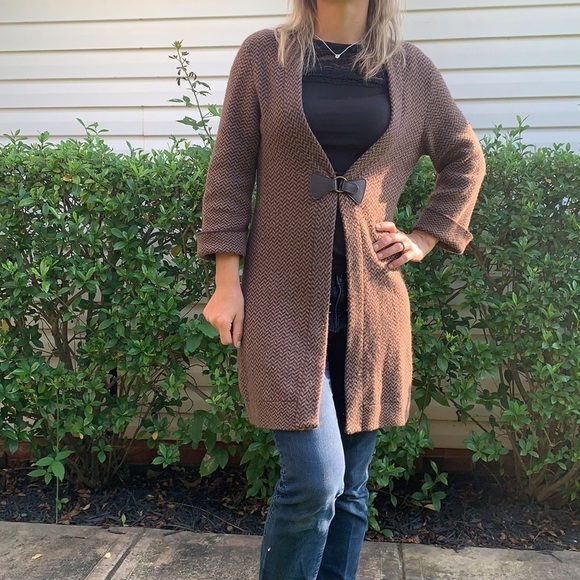 Soft Surroundings Cardigan Brown Herringbone Sz S - Picture 8 of 13